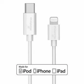 USB kabelis MediaRange MRCS215 1m USB-C / Lightning balts