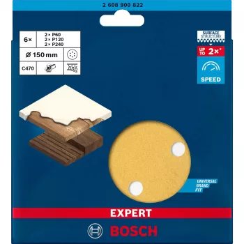 Slīpēšanas disku komplekts Bosch Expert C470 Ø150 mm K60 K120 K240, 6 gab.