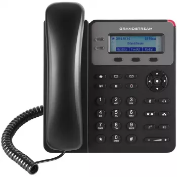 DECT telefons Grandstream GXP1610 — melns, LCD 132×48 px, austiņu ligzda (RJ-9), 1 klausule, telefonu grāmata 500, skaļrunis