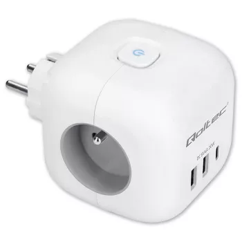 Pagarinātājs QOLTEC 52548 ar 3×AC kontaktligzdām un USB portu