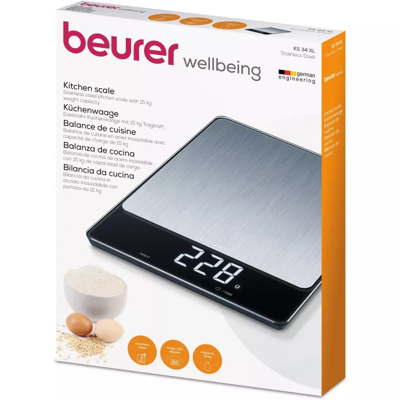 Virtuves svari Beurer KS 34 XL nerūsējošais tērauds, 5 kg, 1 g precizitāte