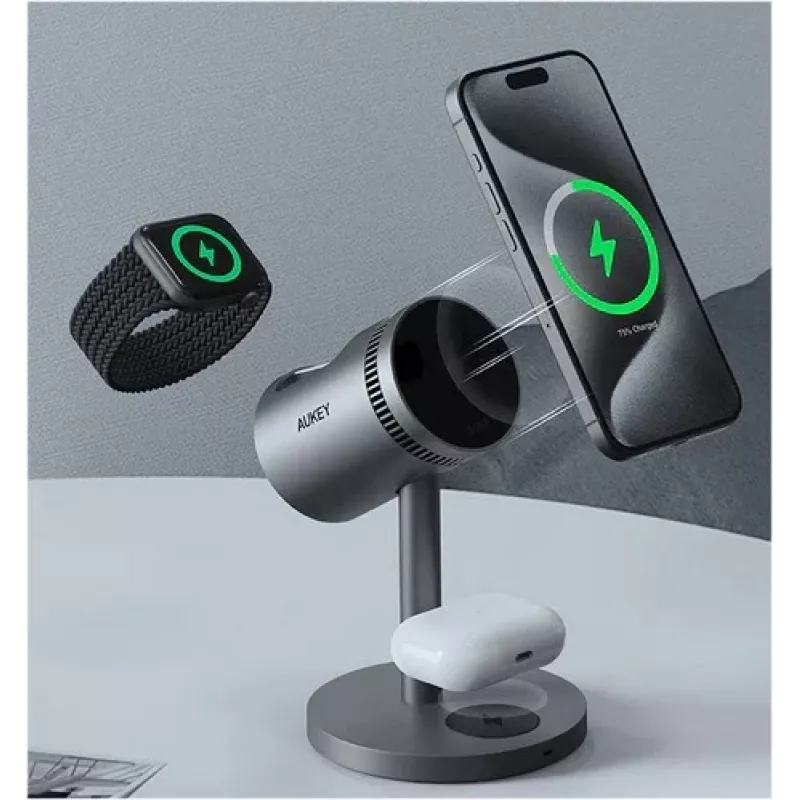 Bezvadu lādētājs 3in1 LC-MC311A 15W Qi2 MagSafe + 30W PD barošanas adapteris
