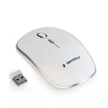 Bezvadu pele GEMBIRD MUSW-4B-01-W, abpusēja, optiskā 1600 DPI, 4 pogas, RF bezvadu, balta