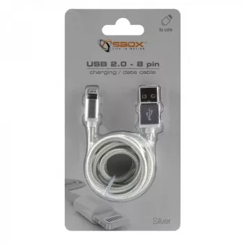 Sbox USB 2.0 8 Pin IPH7-S sudraba kabelis 1.5m