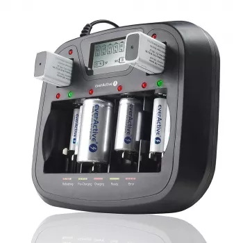 Lādētājs everActive NC-900U Universāls DC — lādē AA, AAA, C, D, 9V, līdz 6 šūnām, melns