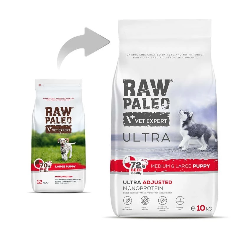 RAW PALEO Ultra Medium&Large Puppy Beef - sausā barība kucēniem - 10 kg