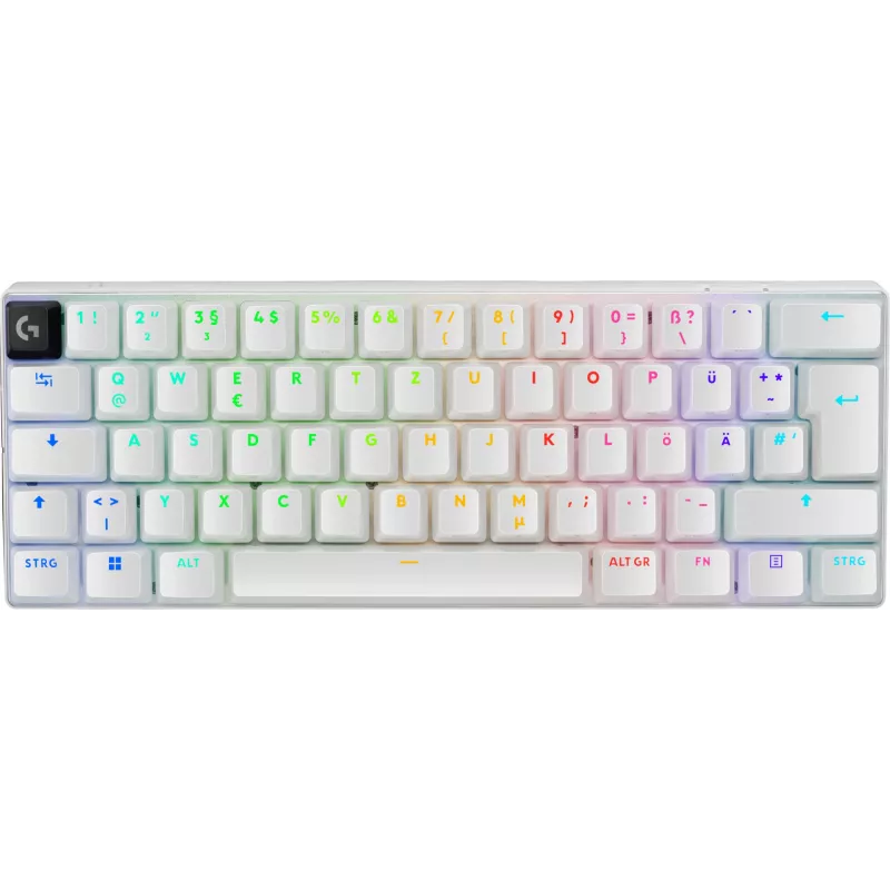 Logitech G PRO X 60 spēļu tastatūra, 60%, USB/RF bezvadu/Bluetooth, QWERTZ vācu, balta