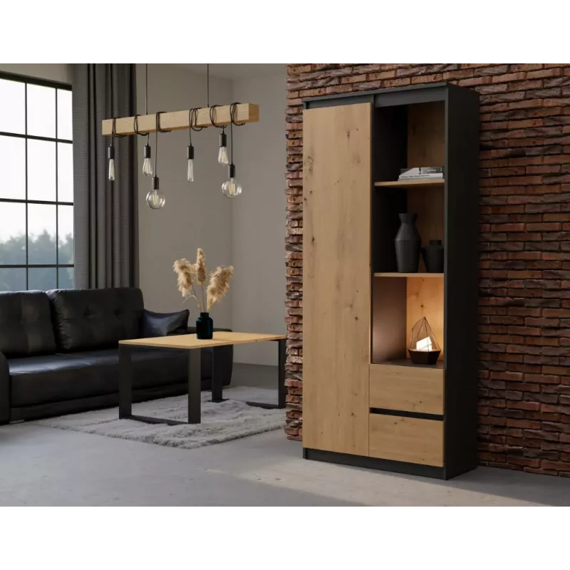 Top e Shop RS-80 BILY biroja grāmatplaukts, antracīta rāmis, ozolkoka durvis, 7 plaukti, 2 atvilktnes, 1800×800×350 mm