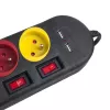 Pagarinātājs MACLEAN MCE229B — 4 AC kontaktligzdas, 2× USB-A, 1,5 m kabelis, 10 A, F tips, iekštelpām, melns
