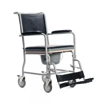 Tualetes krēsls MDH PLW006VC — salokāms tērauda komodes krēsls ar 4 riteņiem, 110 kg, sēdeklis 43×43 cm