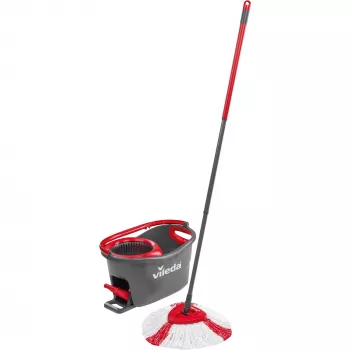 Mops VILEDA EasyWring & Clean Turbo, sarkans technopolimēra spainis, noņemama mazgājama mikrošķiedras galva, cietām grīdām