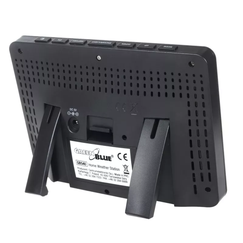 Hidrometra termometrs GreenBlue GB540 — iekštelpu 0–50°C / āra -20–65°C, DCF pulkstenis, āra sensors 60 m, melns