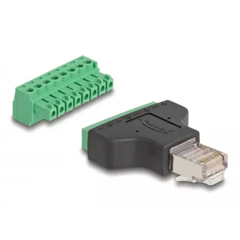 DeLOCK Adapter RJ45 vīrišķais > Spaiļu bloks 8 pin 2-daļīgs 3.81 mm