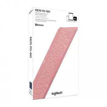 Logitech Keys-To-Go bezvadu tastatūra — Bluetooth, QWERTY, spāņu valoda, Blush Pink, saderīga ar Apple iPad/iPhone/TV