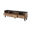 TV statīvs Cama Meble LOTTA 180 cm – Wotan ozola rāmis, matēti melna skaidu plātnes virsma, 1800×400×530 mm