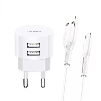 Vadu lādētājs usams XTXLOGT18MC05 2x USB 2.1A microUSB Balts AC/DC