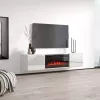 TV skapis cama meble LUXE 1826×345×375 mm balts spīdums ar iebūvētu melnu elektrisko kamīnu (1400–1600 W)