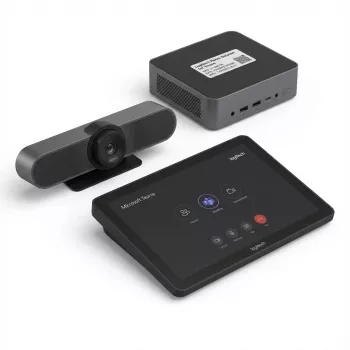 Konferences skārienkontrolleris Logitech TAPMST/LBL/1 ar skārienvadību Microsoft Teams, galda novietojums