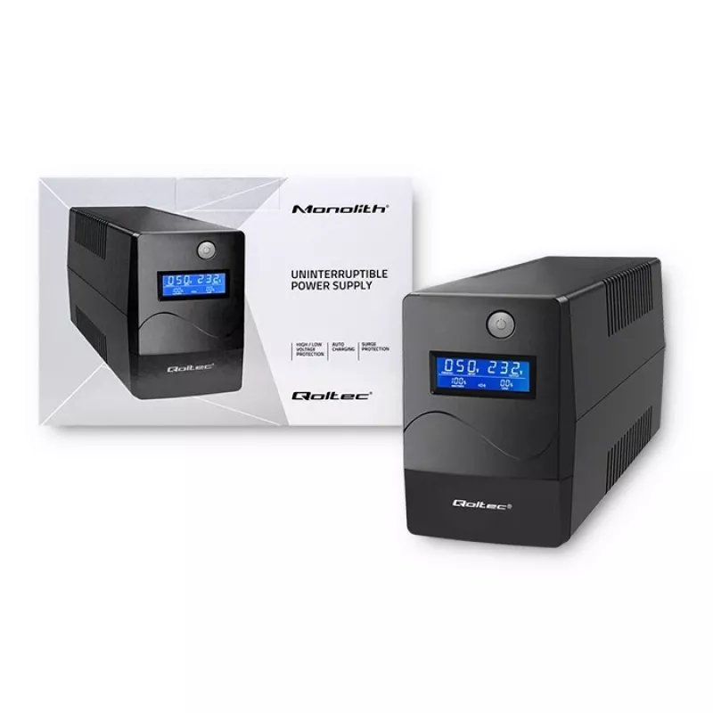 Qoltec Monolith UPS Double-conversion Online 0.65 kVA 360 W 2 AC izejas