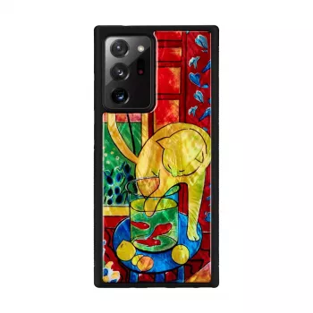 Telefona maciņš iKins Samsung Galaxy Note 20 Ultra — kaķa dizains sarkanā zivs
