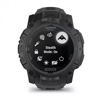 Viedpulkstenis GARMIN Instinct — 45 mm, 3,05 cm (1,2 colls) AMOLED 390×390 skārienekrāns, 4 GB, GPS, silikona siksniņa melna, 53 g