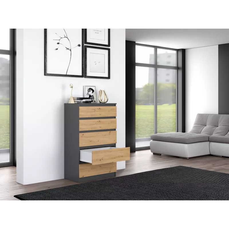 Kumode Topeshop M5 ANTRACYT/ARTISAN 5 atvilktnes, Antracīta ozols, 700×1095×400 mm