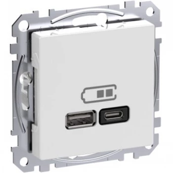 Sienas kontaktligzda Schneider Electric WDE002983 ar USB-A un USB-C portiem, Power Delivery, balta