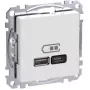 Sienas kontaktligzda Schneider Electric WDE002983 ar USB-A un USB-C portiem, Power Delivery, balta