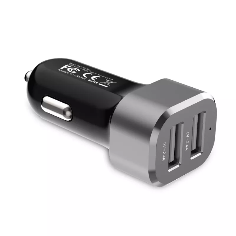 Auto lādētājs 2xUSB 2.4A alumīnija korpuss