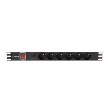 Strāvas sadales bloks LANBERG PDU-06E-0200-BK — 6x E tipa kontaktligzdas, 16 A, 2 m kabelis, 1U, 220–250 V