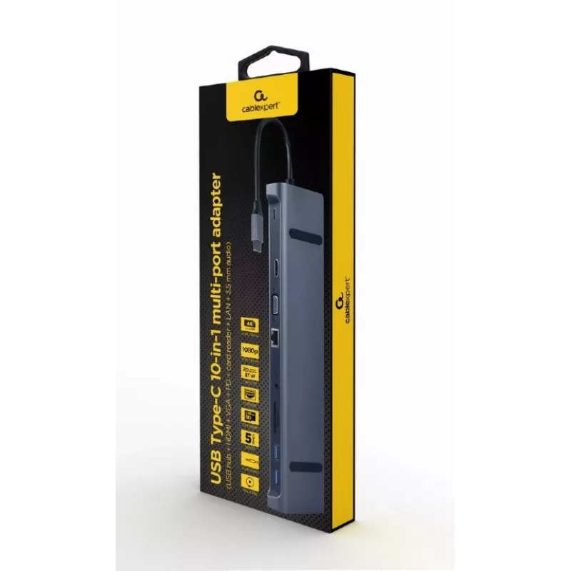 Gembird a-CM-COMBO10-01 klēpjdatora dokstacija / portu replikators, vadu USB