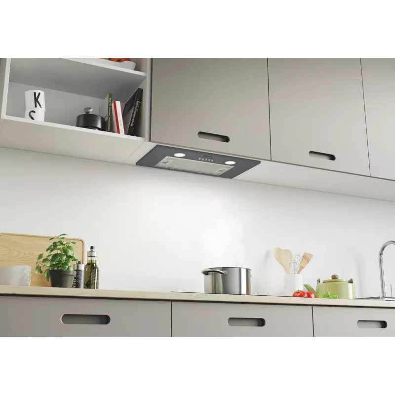 Iebūvējamā tvaika nosūcējs CANDY CBG625/1X, 520 mm platums, 207 m³/h, oglekļa filtrs, rotācijas vadība, sudrabs