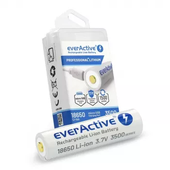 18650 Li-Ion 3,7V everActive 3500mAh akumulators (1 gab.) ar micro-USB un aizsardzību