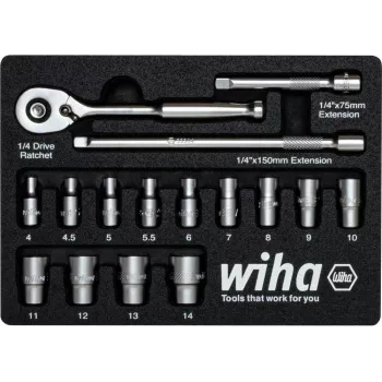 Uzgriežņu atslēgu komplekts Wiha 44683 — 1/4 inch piedziņa, 16 daļas, sešstūra uzgriežņu atslēgas