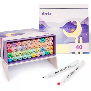 Divpusējie marķieri Arrtx LC302598 — 40 pasteļkrāsas, dubultgalu marķieri