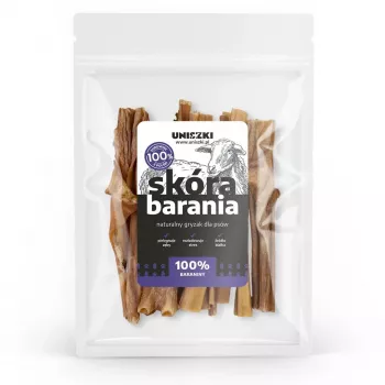 Suņu kārums UNISZKI Aitas āda 100 g — hipoalerģiska jēra košļājamā gardums