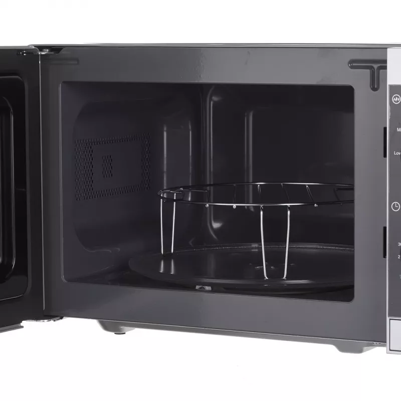 Kombinētā mikroviļņu krāsns Sharp YC-MG01E-S — 20 L, 800 W mikroviļņi, 1000 W grils, 5 jaudas līmeņi, rotācijas vadība, 25,5 cm pagrieziena galds
