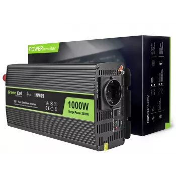Green Cell INV09 tīkla sprieguma pārveidotājs 12V->230V 1000W melns