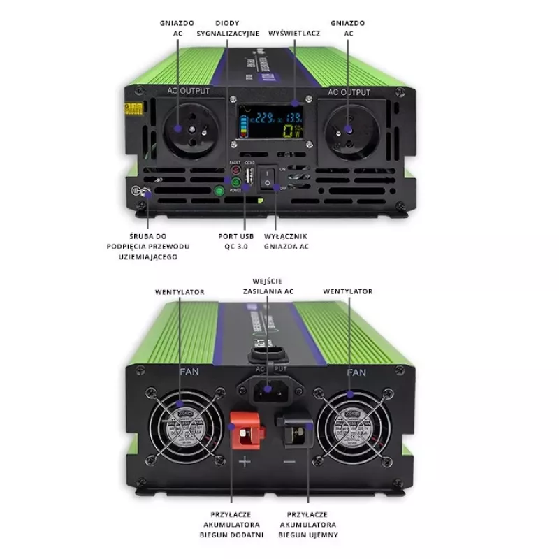 Qoltec Monolith tīkla adapteris/invertors Auto 5000 W Green