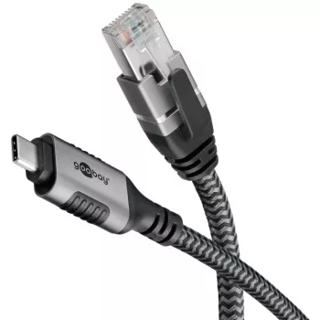Ethernet kabelis USB-C 3.2 Gen2 — RJ-45 (melns/sudrabs, 5 m, pīts tekstila apvalks)