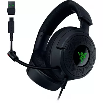 Razer Kraken V4 X - Vadu spēļu austiņas (TriForce 40mm draiveri, ievelkams kardioīds mikrofons, 7.1 telpiskā skaņa, Chroma RGB, PC, konsole, telefons)