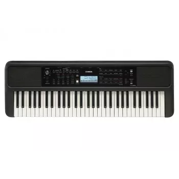 Taustiņinstrumentu tastatūra YAMAHA PSR-E383 — 61 taustiņu pārnēsājama MIDI klaviatūra, LCD displejs, USB, iebūvēti skaļruņi, bateriju darbināma (6), melna