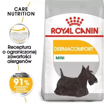 ROYAL CANIN Mini Dermacomfort - sausā barība pieaugušiem mazo šķirņu suņiem ar jutīgu, kairinājumiem pakļautu ādu - 3kg