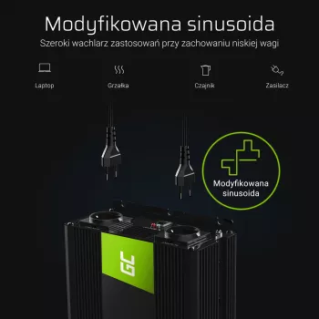 Green Cell INV10 2000 W invertors, 12 V līdzstrāva uz 230 V maiņstrāvu, C tipa izeja, 50 Hz, melns