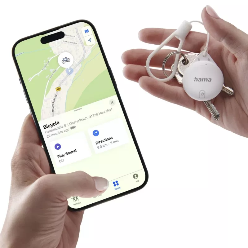 HAMA Item Finder 00185815 Bluetooth Apple Find My aplikācijai, balts — atslēgu, somu un citu priekšmetu izsekotājs