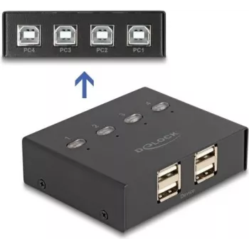 DeLOCK USB 2.0 slēdzis 4 datoriem uz 4 ierīcēm Melns 0.48 Gbit/s