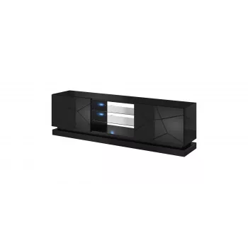 Cama TV skapis QIU 200 MDF melns glancēts/melns glancēts