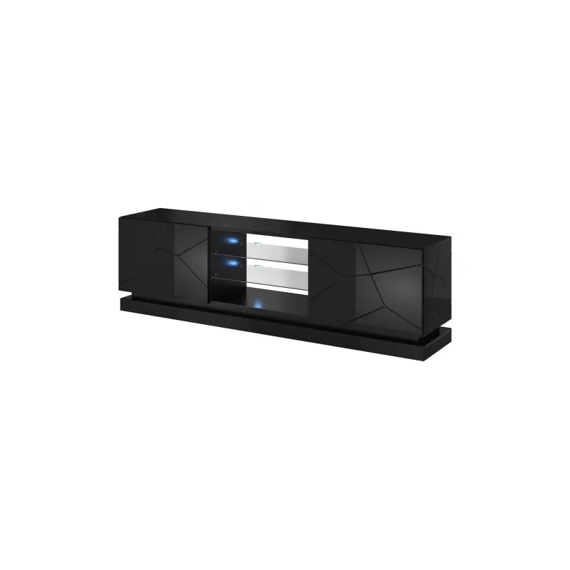 Cama TV skapis QIU 200 MDF melns glancēts/melns glancēts