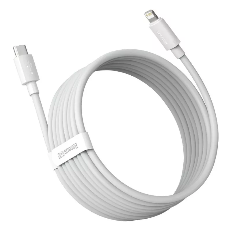 Baseus Simple Wisdom Datu Kabeļu Komplekts USB-C uz Lightning PD 20W (2 gab./Komplekts) 1,5m Balts