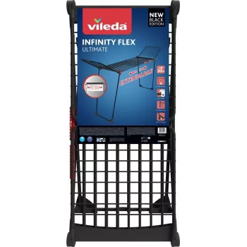 Veļas žāvētājs VILEDA Infinity Flex Ultimate teleskopiskais — melns, pārklāts alumīnijs, 30 m žāvēšanas vieta, salokāms, ar riteņiem